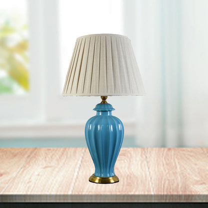 Traditional Chinese Drum Ceramic Fabric 1-Light Table Lamp For Living Room