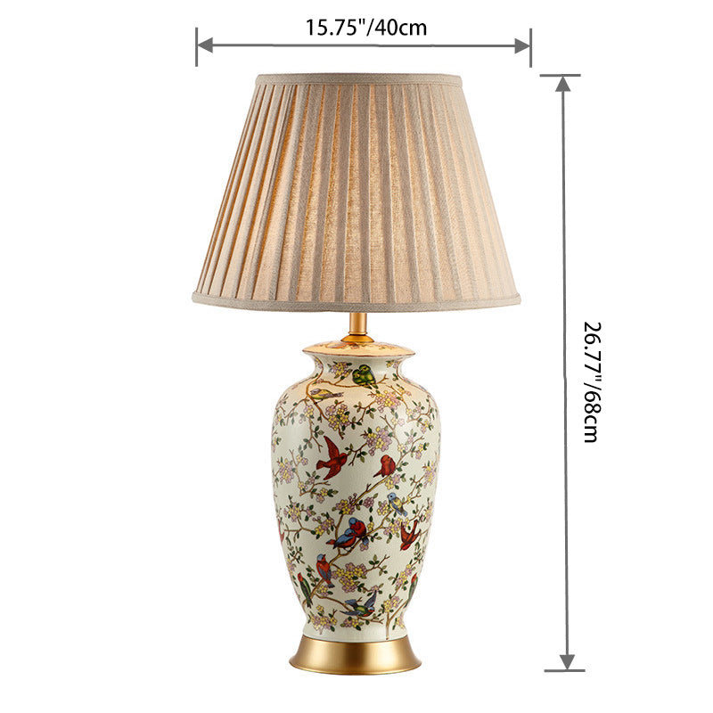 Traditional Chinese Drum Ceramic Fabric 1-Light Table Lamp For Bedroom