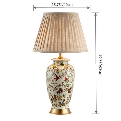 Traditional Chinese Drum Ceramic Fabric 1-Light Table Lamp For Bedroom