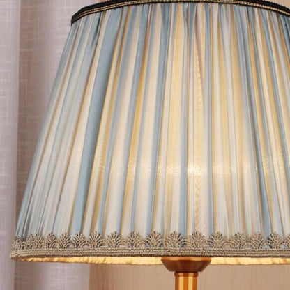 Traditional European Drum Iron Crystal Fabric 1-Light Table Lamp For Living Room