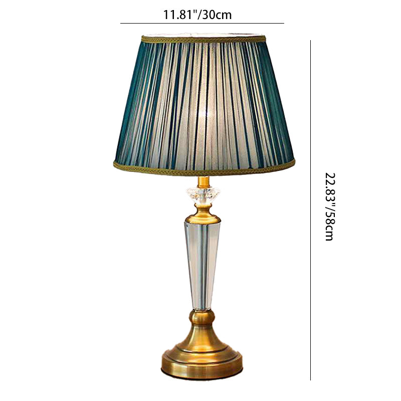 Traditional European Drum Iron Crystal Fabric 1-Light Table Lamp For Living Room