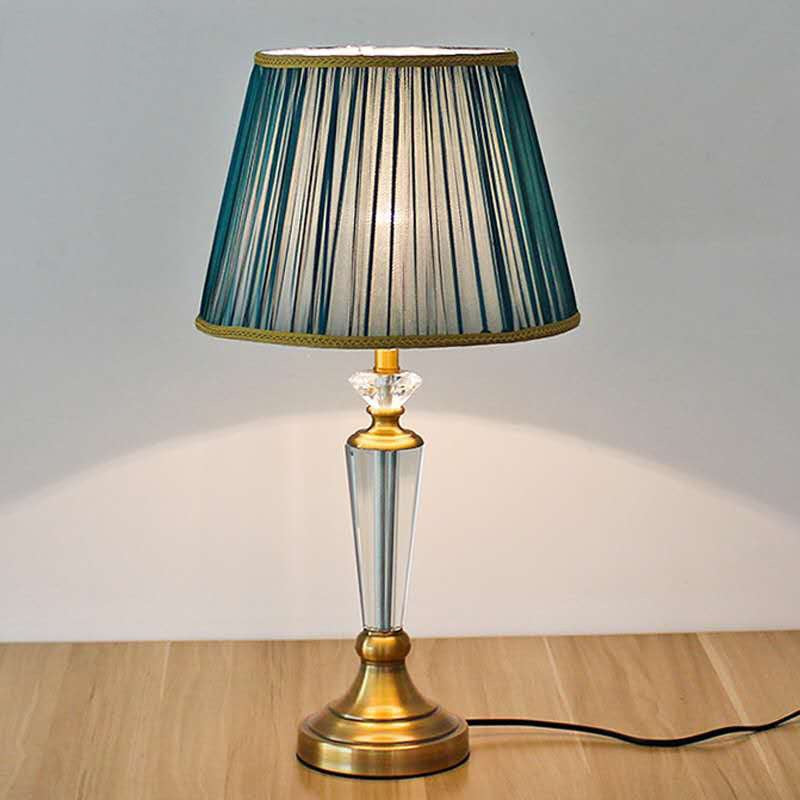 Traditional European Drum Iron Crystal Fabric 1-Light Table Lamp For Living Room