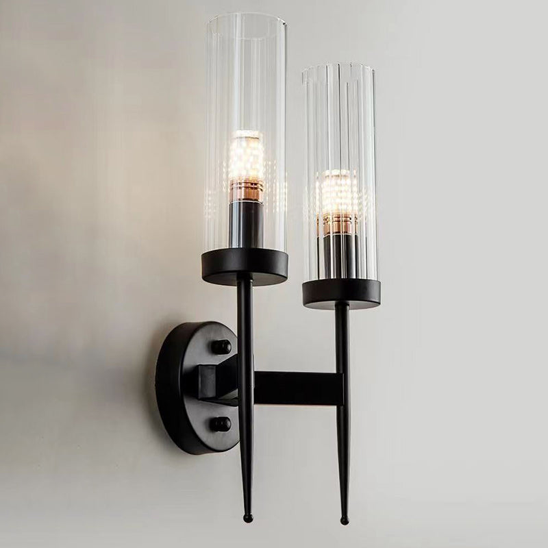 Modern Minimalist Column Iron Glass 1/2-Light Wall Sconce Lamp For Living Room