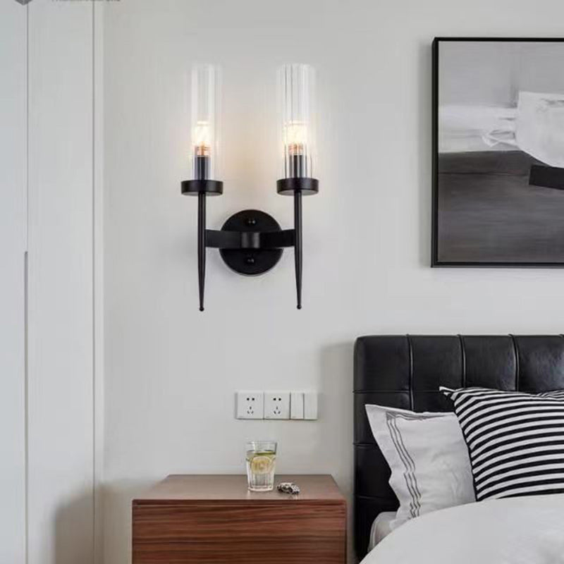 Modern Minimalist Column Iron Glass 1/2-Light Wall Sconce Lamp For Living Room