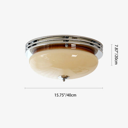 Traditional French Round Iron Glass 3-Light Flush Mount Ceiling Light For Living Room