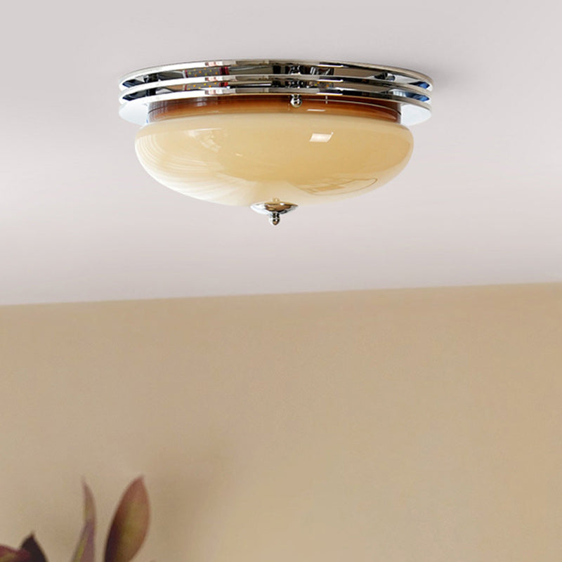 Traditional French Round Iron Glass 3-Light Flush Mount Ceiling Light For Living Room