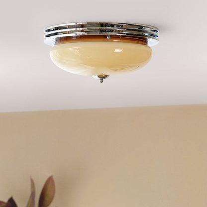 Traditional French Round Iron Glass 3-Light Flush Mount Ceiling Light For Living Room