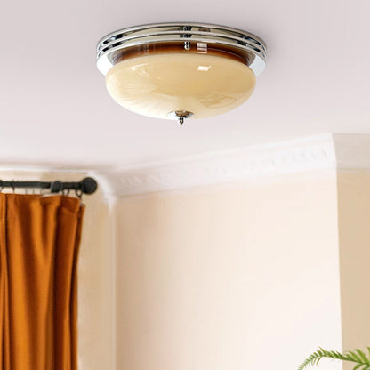 Traditional French Round Iron Glass 3-Light Flush Mount Ceiling Light For Living Room
