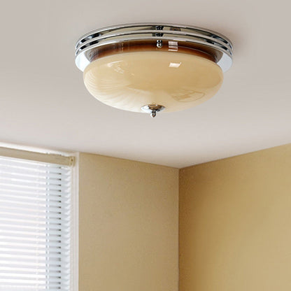 Traditional French Round Iron Glass 3-Light Flush Mount Ceiling Light For Living Room