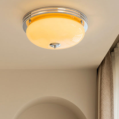 Traditional French Round Iron Glass 3-Light Flush Mount Ceiling Light For Living Room