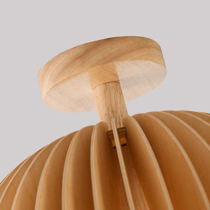 Traditional Japanese Round Iron Wood 1-Light Semi-Flush Mount Ceiling Light For Living Room