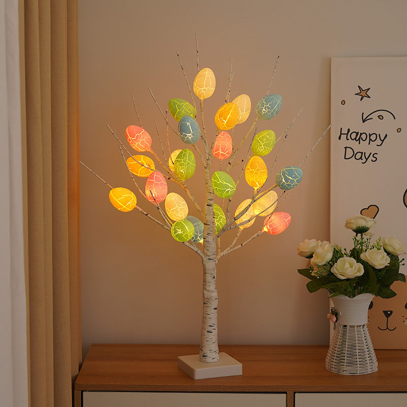 Contemporary Creative Easter Plastic Birch Eggs LED Decorative Table Lamp For Bedroom