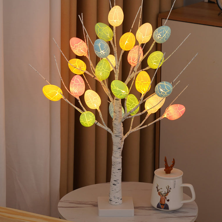 Contemporary Creative Easter Plastic Birch Eggs LED Decorative Table Lamp For Bedroom