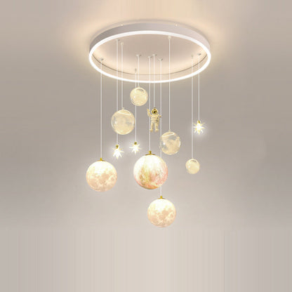 Contemporary Creative Astronaut Little Girl Silicone Iron Resin 6- Light Flush Mount Ceiling Light For Living Room
