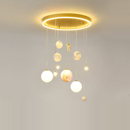Contemporary Creative Astronaut Little Girl Silicone Iron Resin 6- Light Flush Mount Ceiling Light For Living Room