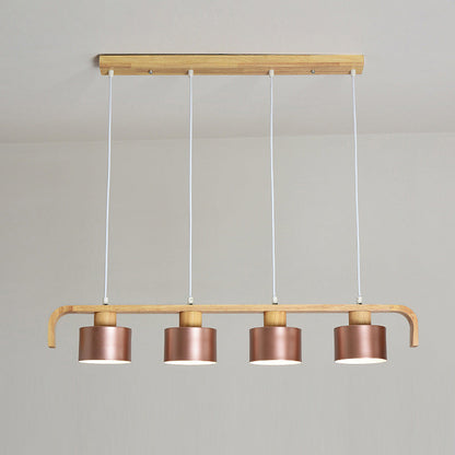 Contemporary Nordic Cylinder Iron Wood 3/4-Light Chandeliers Island Light For Dining Room