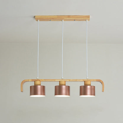 Contemporary Nordic Cylinder Iron Wood 3/4-Light Chandeliers Island Light For Dining Room