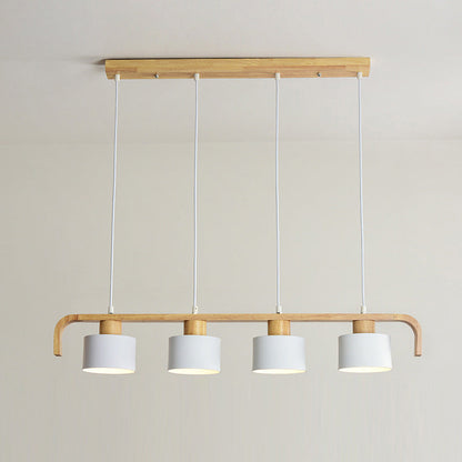 Contemporary Nordic Cylinder Iron Wood 3/4-Light Chandeliers Island Light For Dining Room