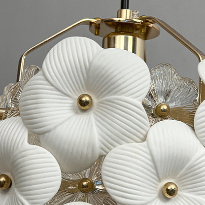 伝統的なフランスの花びらの丸型金具ガラス製1灯ペンダントライト（寝室用） 