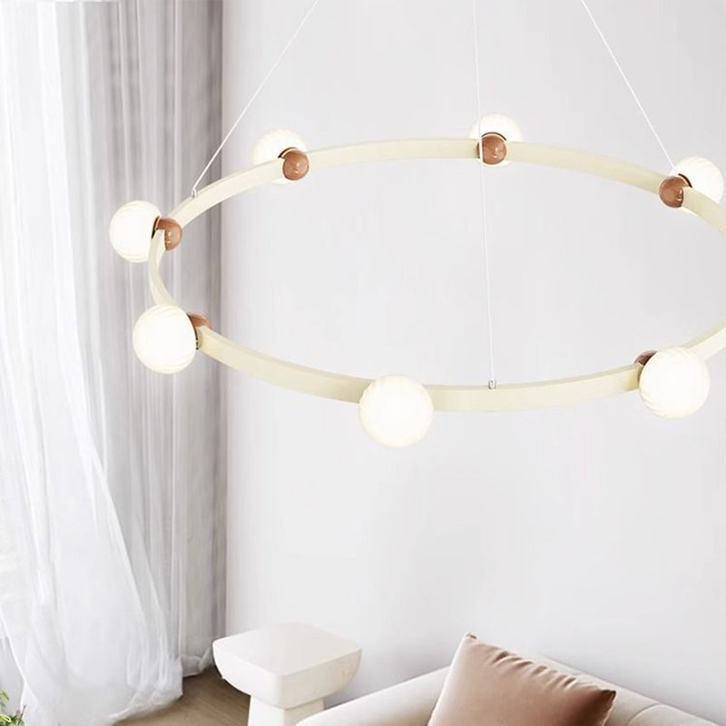 ثريات LED دائرية معاصرة من الحديد والألومنيوم والزجاج لغرفة المعيشة 