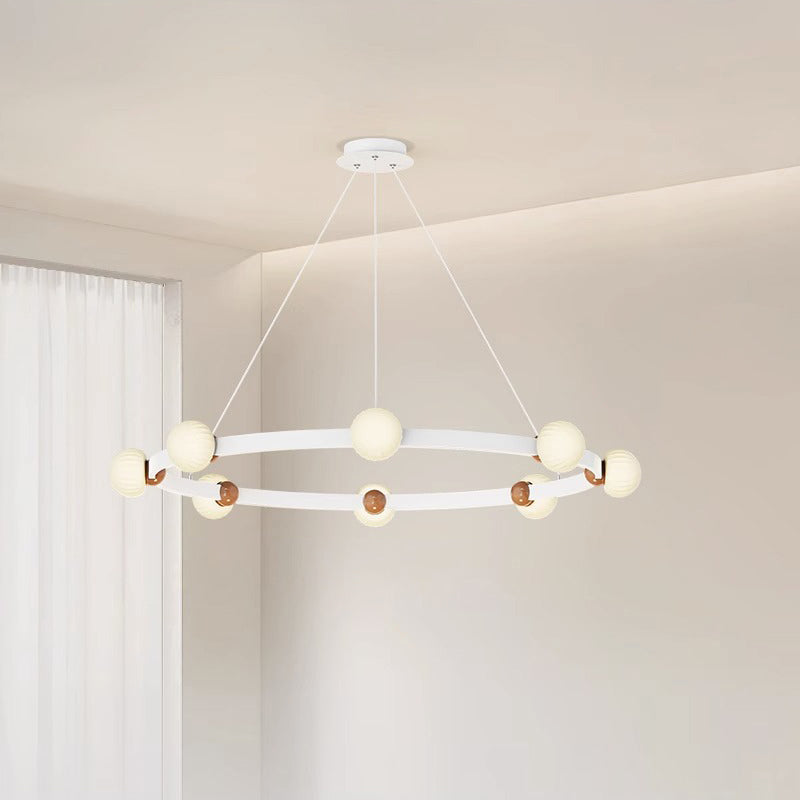 ثريات LED دائرية معاصرة من الحديد والألومنيوم والزجاج لغرفة المعيشة 