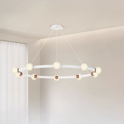 ثريات LED دائرية معاصرة من الحديد والألومنيوم والزجاج لغرفة المعيشة 