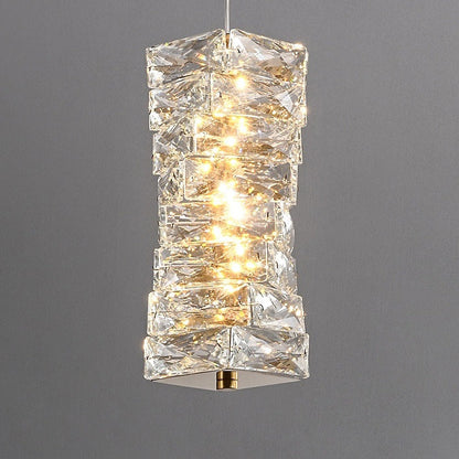 Modern Luxury Spiral Stainless Steel Crystal Cylinder LED Pendant Light For Bedroom