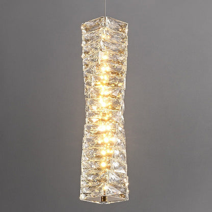 Modern Luxury Spiral Stainless Steel Crystal Cylinder LED Pendant Light For Bedroom