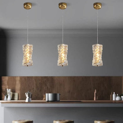 Modern Luxury Spiral Stainless Steel Crystal Cylinder LED Pendant Light For Bedroom