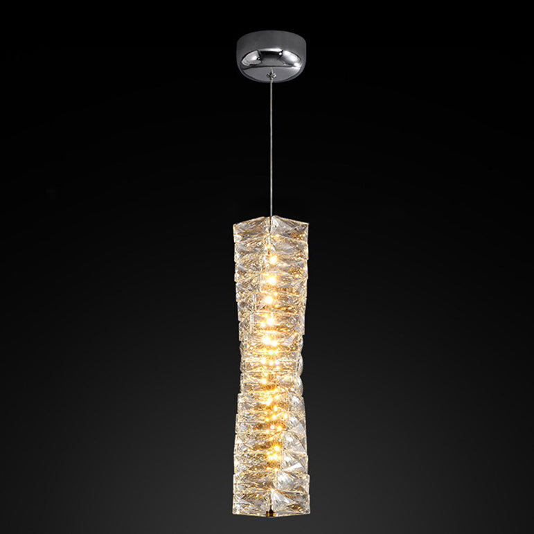 Modern Luxury Spiral Stainless Steel Crystal Cylinder LED Pendant Light For Bedroom