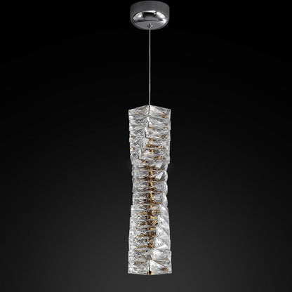 Modern Luxury Spiral Stainless Steel Crystal Cylinder LED Pendant Light For Bedroom