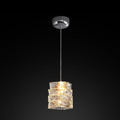 Modern Luxury Spiral Stainless Steel Crystal Cylinder LED Pendant Light For Bedroom