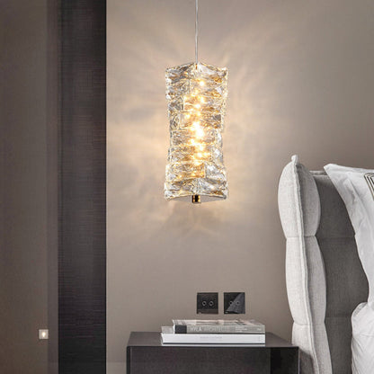 Modern Luxury Spiral Stainless Steel Crystal Cylinder LED Pendant Light For Bedroom