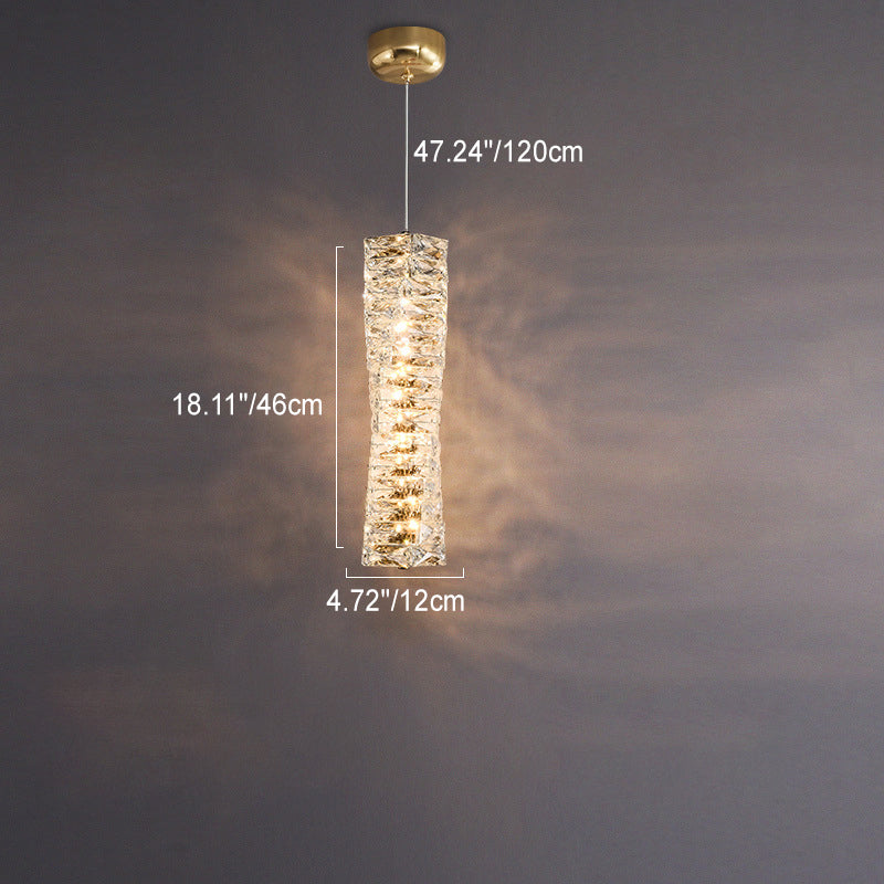 Modern Luxury Spiral Stainless Steel Crystal Cylinder LED Pendant Light For Bedroom