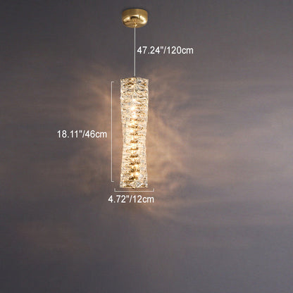 Modern Luxury Spiral Stainless Steel Crystal Cylinder LED Pendant Light For Bedroom