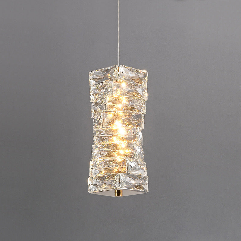 Modern Luxury Spiral Stainless Steel Crystal Cylinder LED Pendant Light For Bedroom
