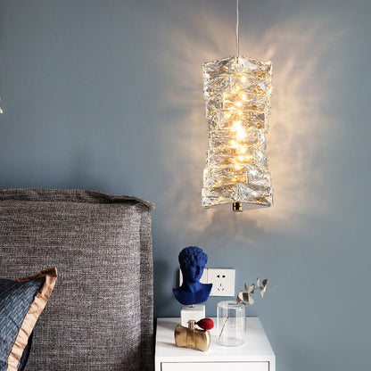 Modern Luxury Spiral Stainless Steel Crystal Cylinder LED Pendant Light For Bedroom