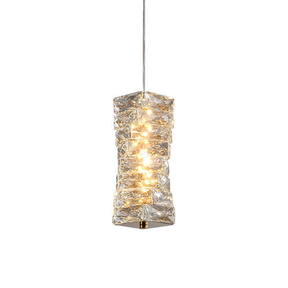 Modern Luxury Spiral Stainless Steel Crystal Cylinder LED Pendant Light For Bedroom