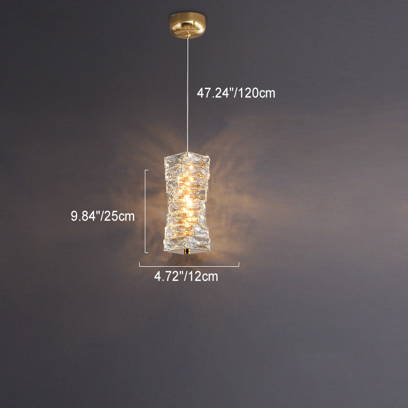 Modern Luxury Spiral Stainless Steel Crystal Cylinder LED Pendant Light For Bedroom