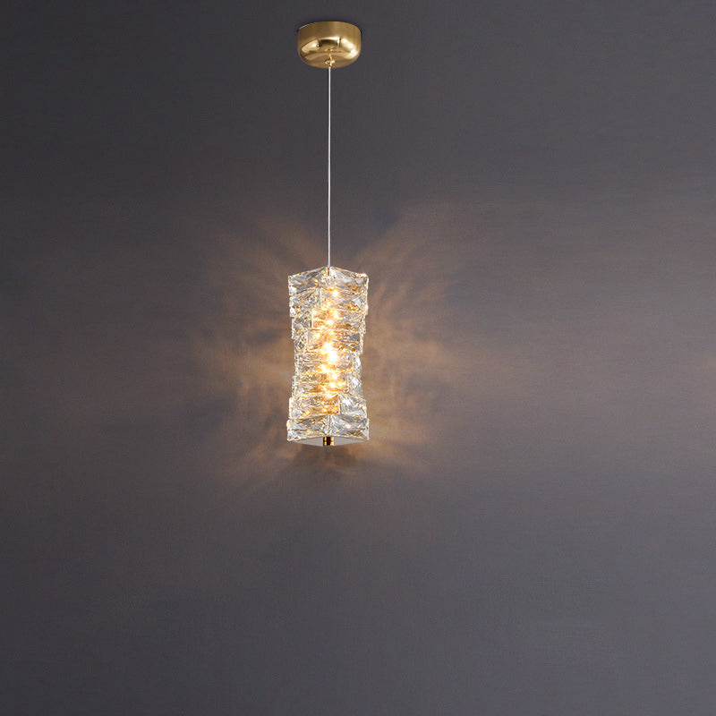 Modern Luxury Spiral Stainless Steel Crystal Cylinder LED Pendant Light For Bedroom