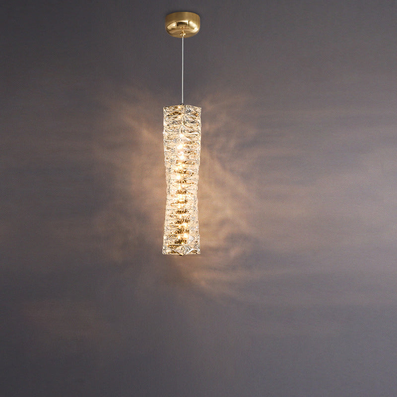 Modern Luxury Spiral Stainless Steel Crystal Cylinder LED Pendant Light For Bedroom
