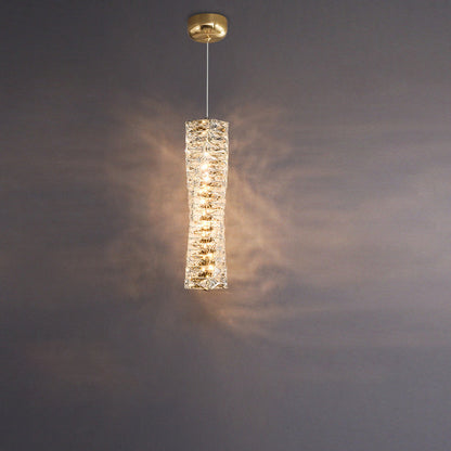 Modern Luxury Spiral Stainless Steel Crystal Cylinder LED Pendant Light For Bedroom
