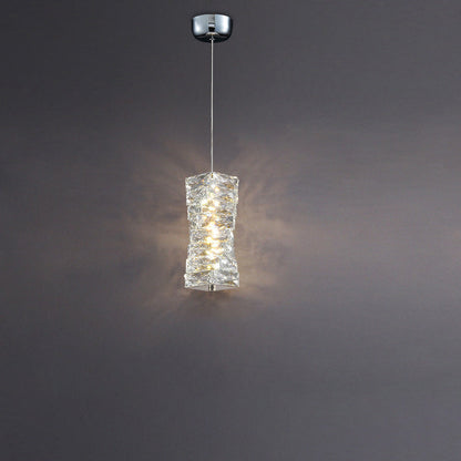 Modern Luxury Spiral Stainless Steel Crystal Cylinder LED Pendant Light For Bedroom