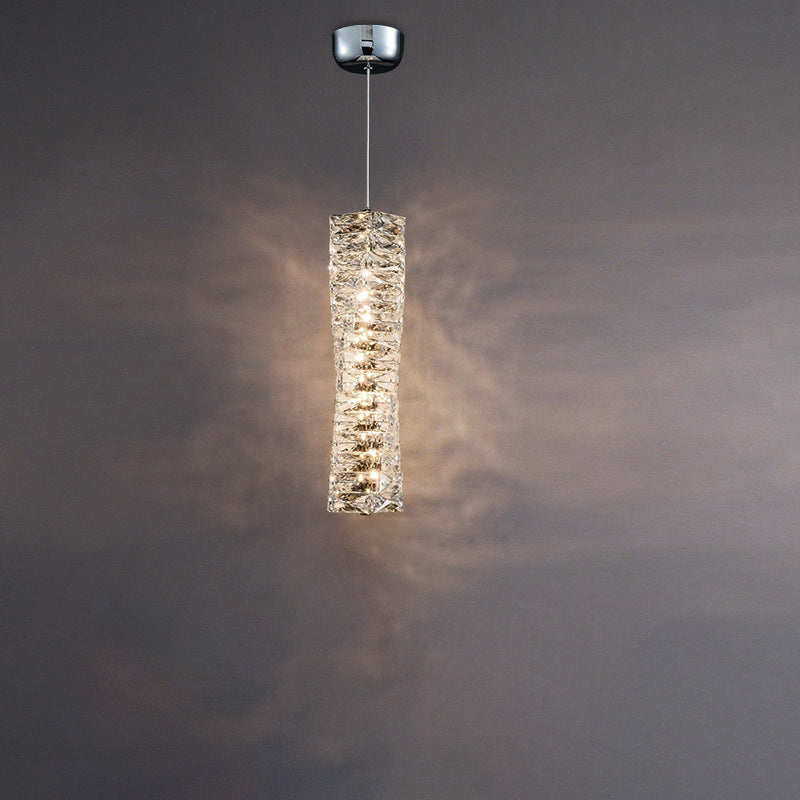 Modern Luxury Spiral Stainless Steel Crystal Cylinder LED Pendant Light For Bedroom