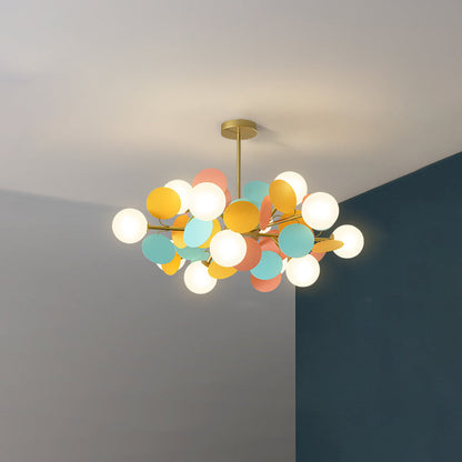 Contemporary Nordic Metal Acrylic Colorful Flower Branch Round Glass Ball 5/6/8/10/12/15 Light Chandelier For Living Room