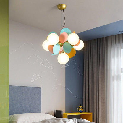 Contemporary Nordic Metal Acrylic Colorful Flower Branch Round Glass Ball 5/6/8/10/12/15 Light Chandelier For Living Room