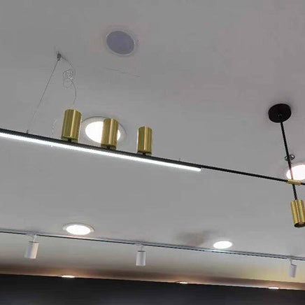ثريات جزيرة LED ذات شريط طويل من الألومنيوم والحديد بتصميم عصري بسيط لغرفة الطعام 