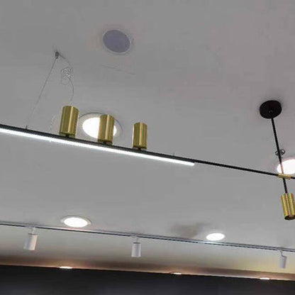 ثريات جزيرة LED ذات شريط طويل من الألومنيوم والحديد بتصميم عصري بسيط لغرفة الطعام 