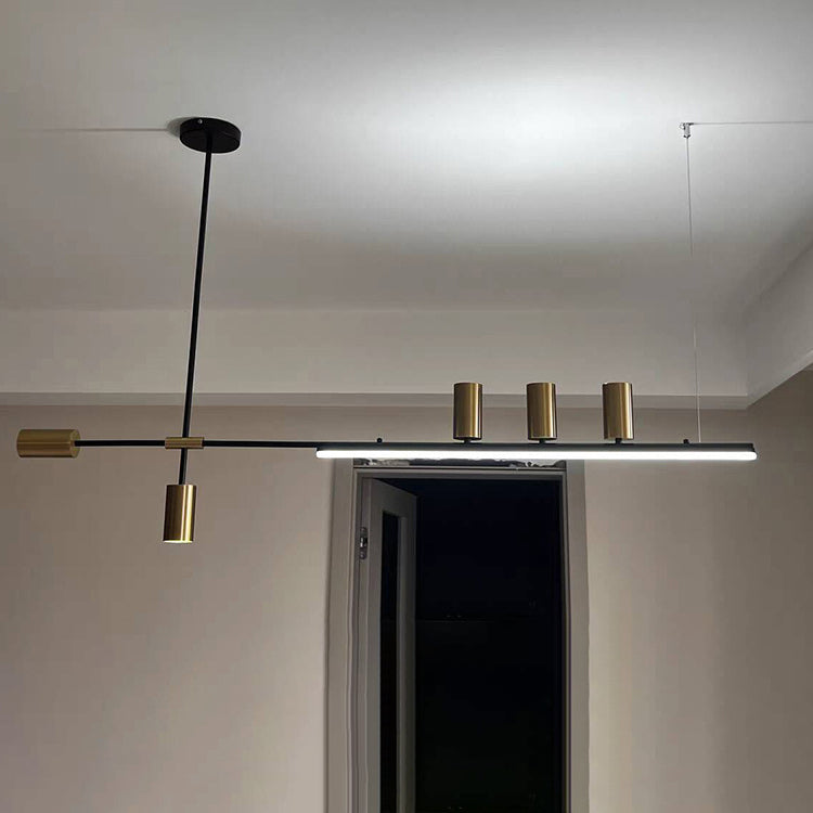 ثريات جزيرة LED ذات شريط طويل من الألومنيوم والحديد بتصميم عصري بسيط لغرفة الطعام 