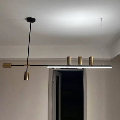 ثريات جزيرة LED ذات شريط طويل من الألومنيوم والحديد بتصميم عصري بسيط لغرفة الطعام 